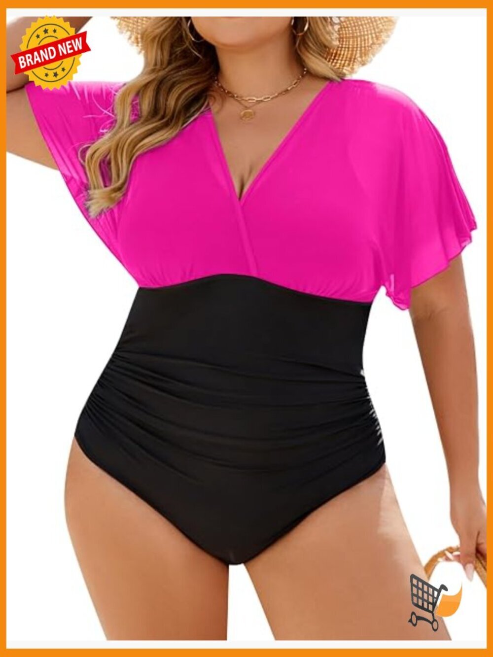 Plus Size One Piece Swimsuit Tummy Control Mesh V Neck